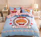 3/4 piezas Juego de cama de dibujos animados 100% algodón doble reina rey tamaño rosa azul búho edredón funda de edredón de dibujos animados sábana ropa de cama ropa de cama