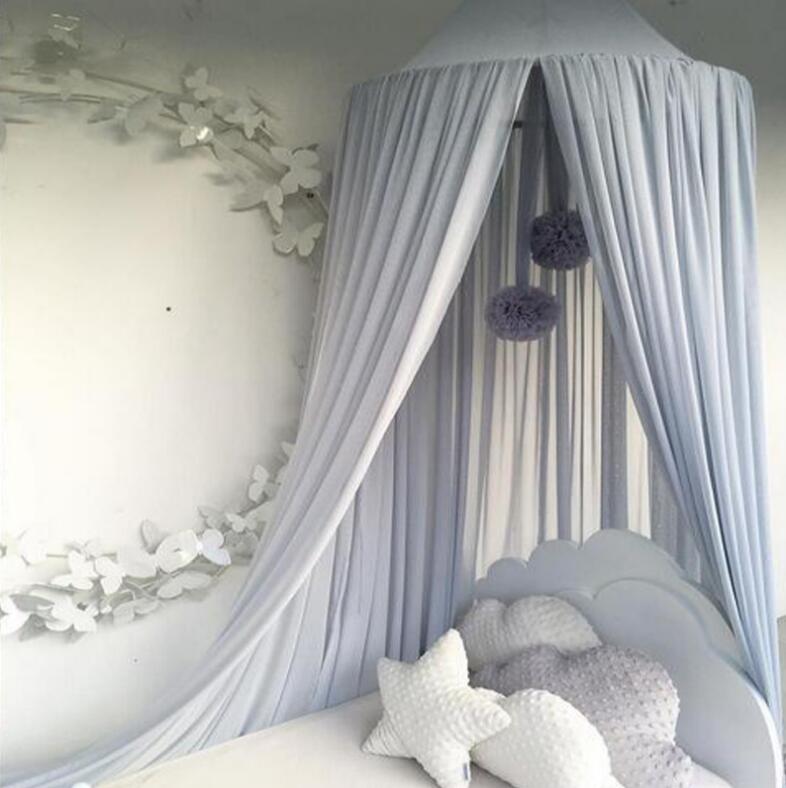 INS nórdico niños ropa de cama redonda cúpula cama dosel algodón Lino mosquitera cortina para habitación de niñas
