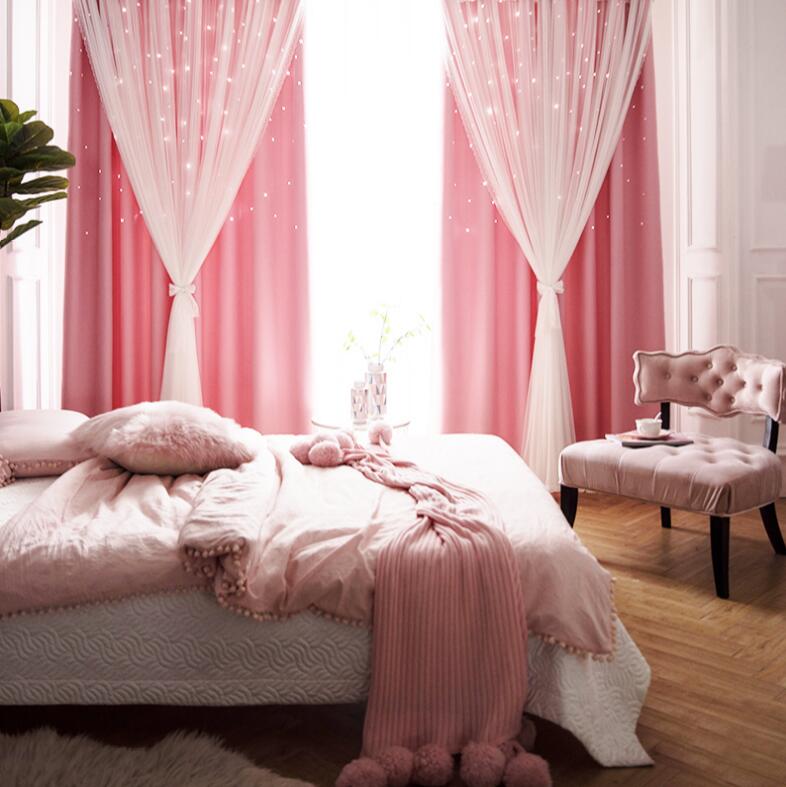 Nórdico Ins moderno tul + cortinas dobles negras con StarTassel alto negro persianas cortinas de ventana para sala de estar