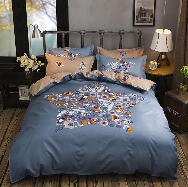 3/4 piezas Juego de cama de dibujos animados 100% algodón doble reina rey tamaño rosa azul búho edredón funda de edredón de dibujos animados sábana ropa de cama ropa de cama