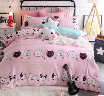 3/4 piezas de dibujos animados impreso ropa de cama 100% algodón doble rey tamaño rosa azul buho edredón cubierta de dibujos animados sábana de cama ropa de cama