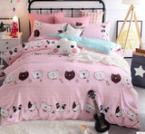3/4 piezas de dibujos animados impreso ropa de cama 100% algodón doble rey tamaño rosa azul buho edredón cubierta de dibujos animados sábana de cama ropa de cama