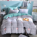 3/4 piezas de dibujos animados impreso ropa de cama 100% algodón doble rey tamaño rosa azul buho edredón cubierta de dibujos animados sábana de cama ropa de cama