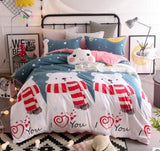 3/4 piezas de dibujos animados impreso ropa de cama 100% algodón doble rey tamaño rosa azul buho edredón cubierta de dibujos animados sábana de cama ropa de cama