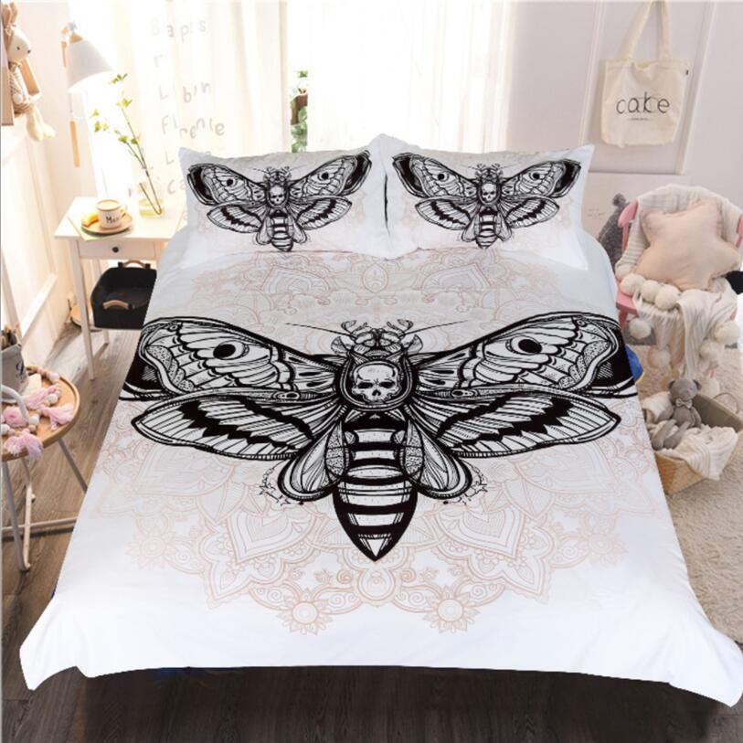 De moda de 3D esqueleto cráneo 1 piezas funda nórdica y 2 piezas almohada vendido de polilla cama doble completo reina rey tamaño
