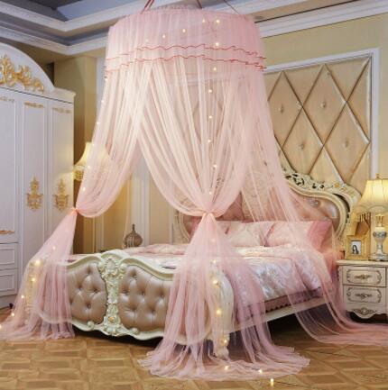 Princesa mosquitera doble cama cortinas cortina de dormir dosel red Full Queen King Size Net 120 cm diamter led regalo Luz