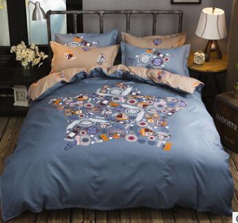 3/4 piezas Juego de cama de dibujos animados 100% algodón doble reina rey tamaño rosa azul búho edredón funda de edredón de dibujos animados sábana ropa de cama ropa de cama