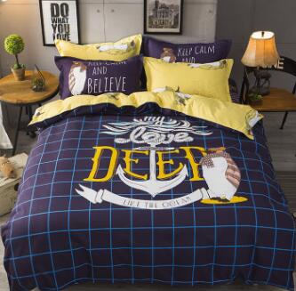 Conjunto de ropa de cama de algodón grueso con estampado de dibujos animados Popular Americano