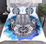 Funda de edredón de mano Hamsa 3 piezas de moda con funda de almohada blanca con azul oscuro juego de cama Vintage suave funda de edredón de microfibra conjunto