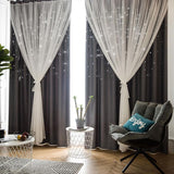 Nórdico Ins moderno tul + cortinas dobles negras con StarTassel alto negro persianas cortinas de ventana para sala de estar