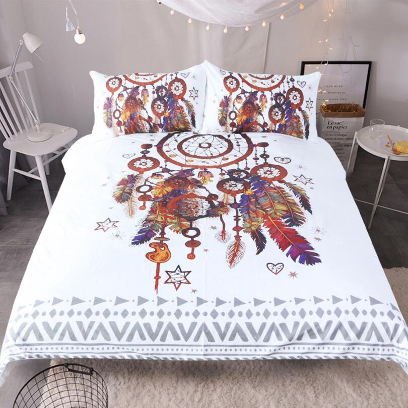 3 unids/set Hipster acuarela juego de cama reina tamaño atrapasueños plumas edredón cubierta Bohemia impreso edredon cama cubierta