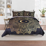 Funda de edredón de moda 3 piezas de Mandala de Bonzing dorado flores estrella Luna negro azul oscuro conjunto de ropa de cama suave cubierta individual cubierta de cama