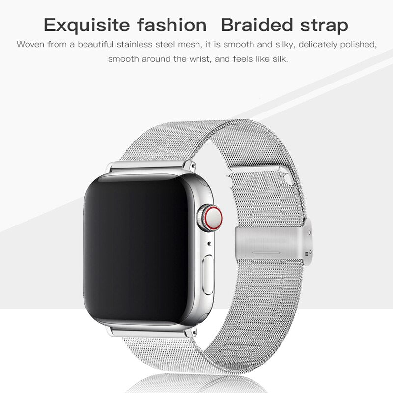 Pulsera Milanese Loop Correa de acero inoxidable para Apple Watch serie 1, 2, 3, 4 magnético banda ajustable para Apple Watch Correa 38 40 42mm