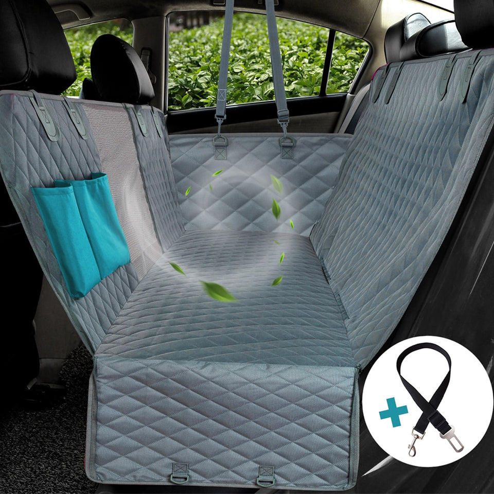 Funda de asiento de coche para perro con malla impermeable para mascotas, funda de asiento trasero para coche, Protector de cojín de hamaca con cremallera y bolsillos