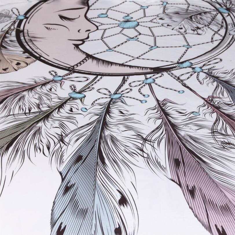 Juego de cama de atrapasueños de luna de 3 piezas Juego de edredón de plumas de tamaño Queen juego de cama blanca conjunto de ropa de cama de diseño de mejor regalo