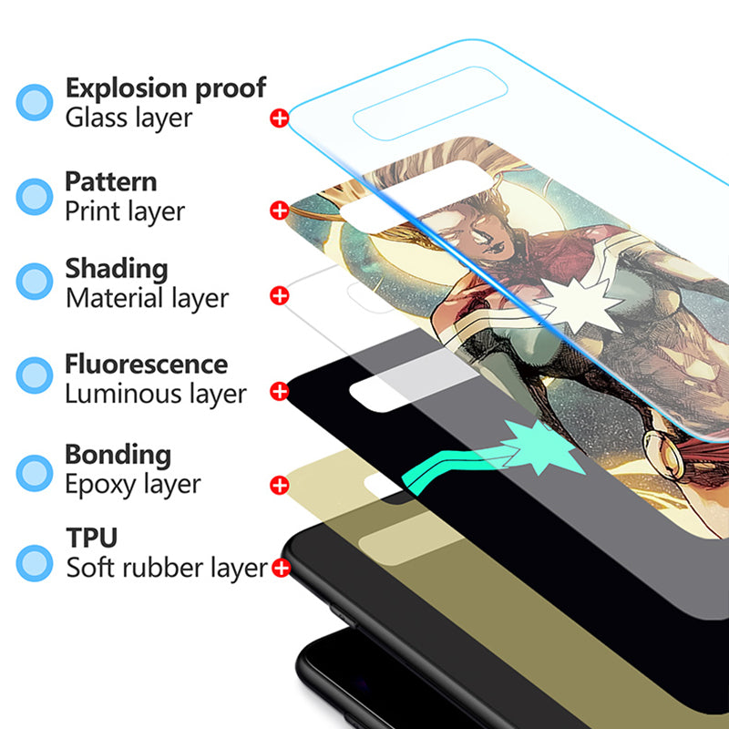 El capitán Marvel Hombre de Hierro Batman luminosa de caso de teléfono para Samsung Galaxy S8 S9 S10 e 5G Plus 8 9 10 cubierta Coque Funda