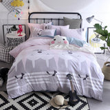 3/4 piezas de dibujos animados impreso ropa de cama 100% algodón doble rey tamaño rosa azul buho edredón cubierta de dibujos animados sábana de cama ropa de cama