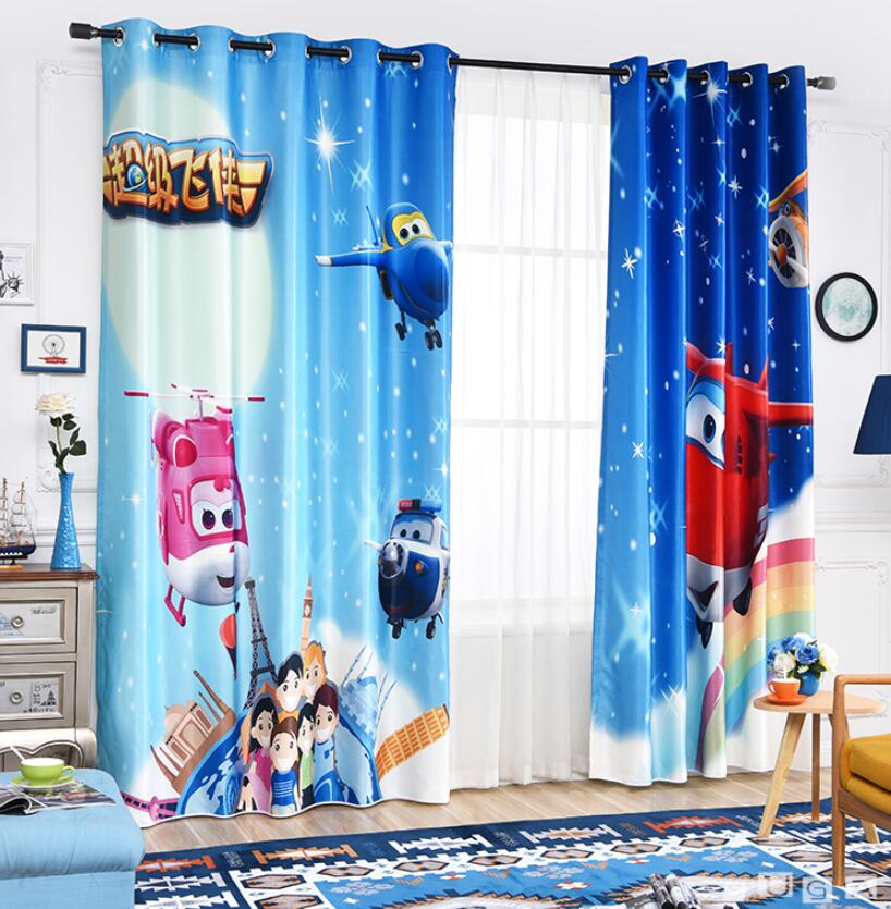 Cortina de la ventana de la historieta azul de los niños de la Sala de estar de los niños del dormitorio de la tela pura niños Cortina Para Sala tratamiento de la ventana 70% sombra