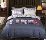 3/4 piezas Juego de cama de dibujos animados 100% algodón doble reina rey tamaño rosa azul búho edredón funda de edredón de dibujos animados sábana ropa de cama ropa de cama