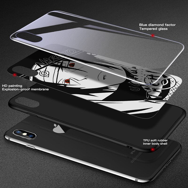 Funda de teléfono de vidrio templado de dibujos animados Naruto para iPhone XSmax XR XS X 8 7 6s 6 Plus cubierta de lujo funda Coque para iPhone 7Plus 8Plus