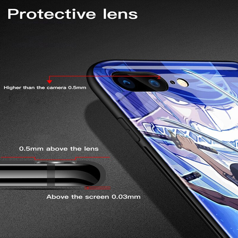 Funda de teléfono de vidrio templado Luffy Zoro de una pieza de dibujos animados para iPhone XSmax XR XS X 8 7 6s 6 plus cubierta de lujo Funda Coque